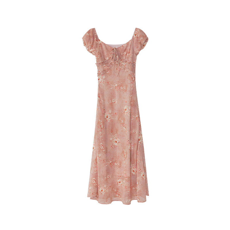 Gentle temperament waist and thin floral dress