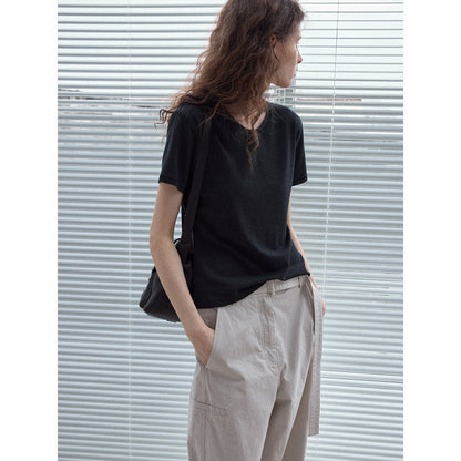 Soft and skin-friendly Tencel wool basic simple and versatile solid color small crew neck T-shirt