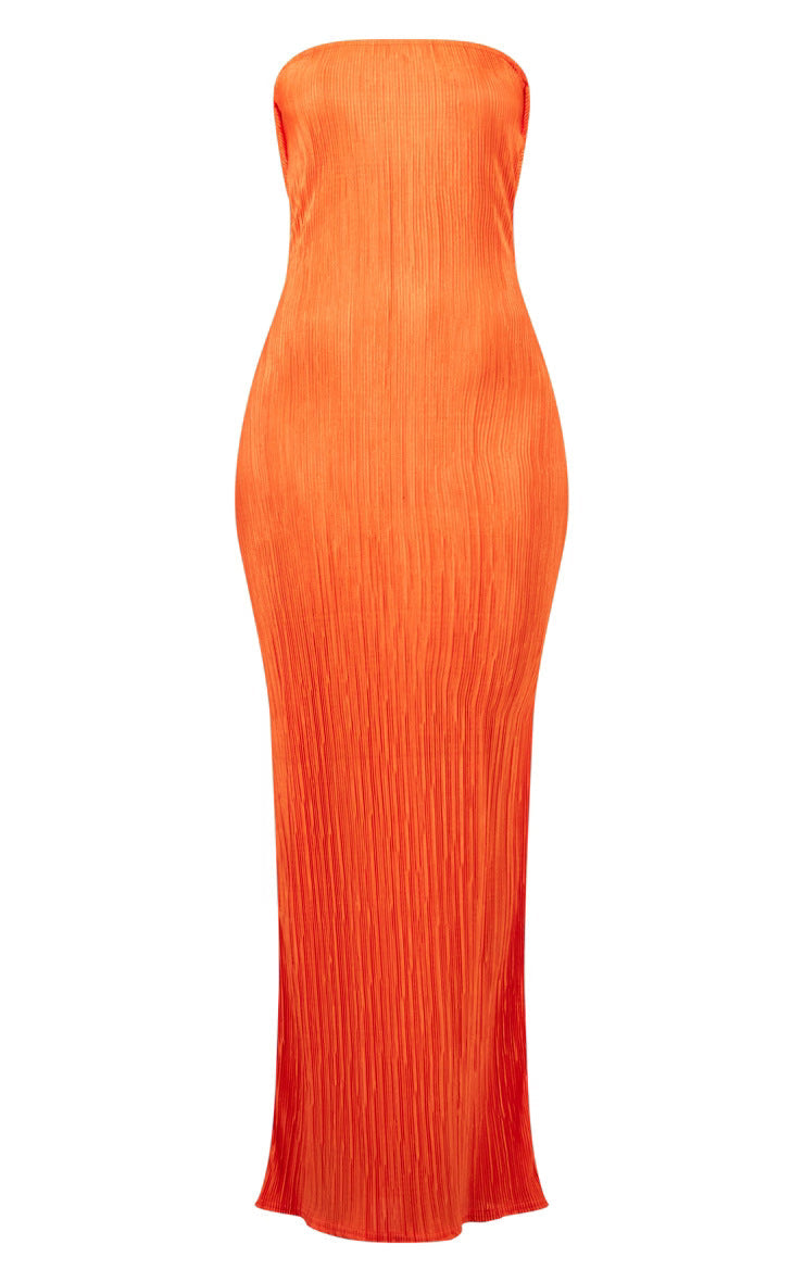 Trendy Pleated Tube Top Maxi Dress