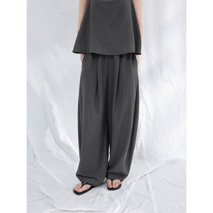 Summer new commuter minimalist linen cotton texture profile casual scimitar pants