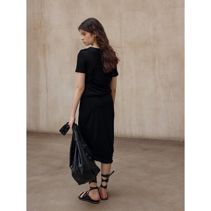 Sheep wool Tencel knitted design sense irregular twist versatile medium and long skirt