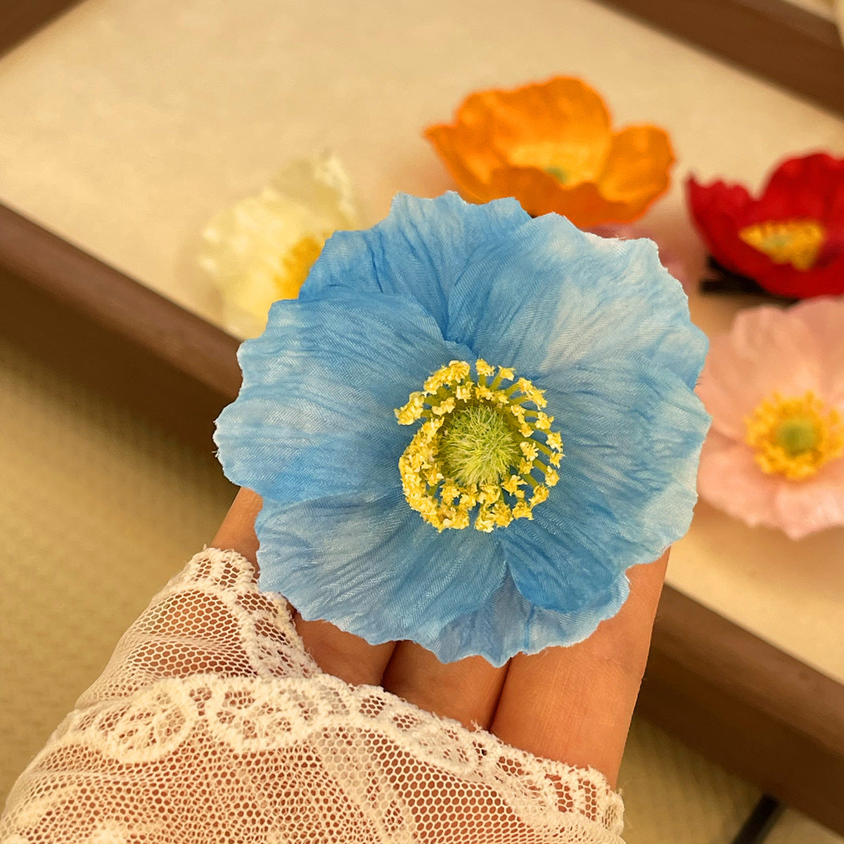Spring and summer new simulated poppy flower hairpin pure desire atmosphere side clip photo hair accessories super fairy head flower hairpin
