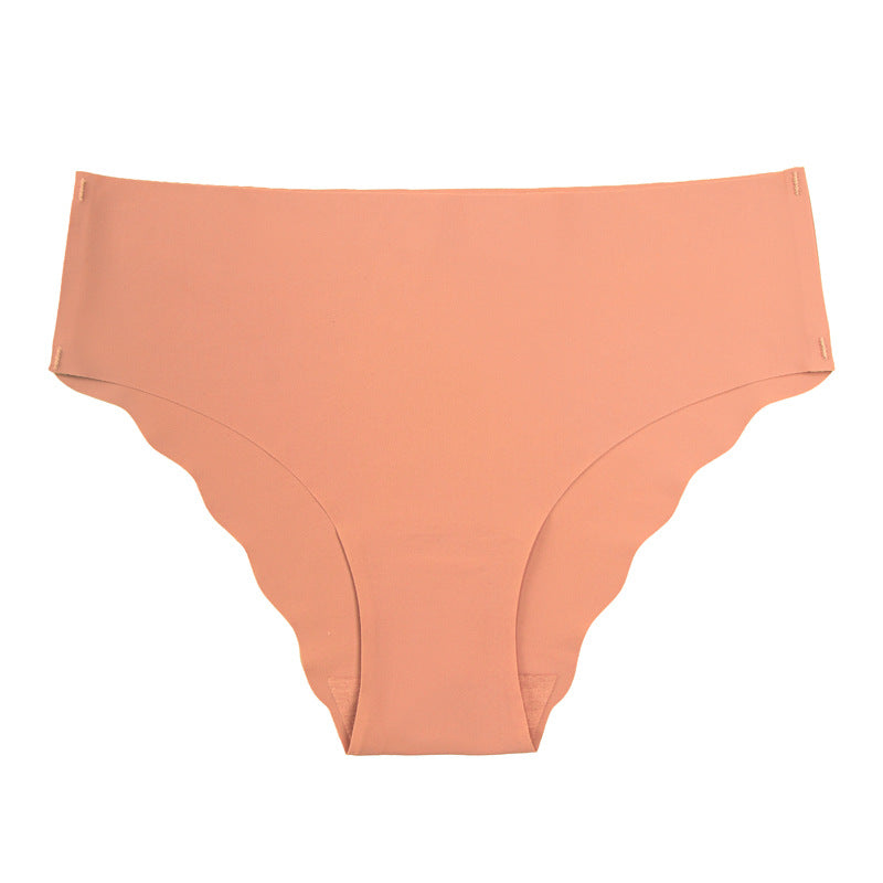 Large size seamless wavy edge panties women's soft breathable cotton women's ice silk briefs