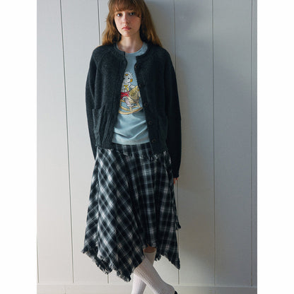 Autumn new casual round neck simple patch bag all wool thick needle solid color sweater jacket