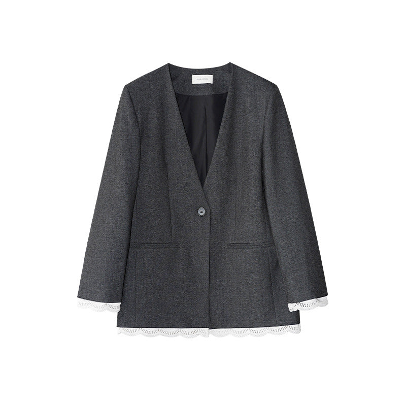 Fashion high-end v-neck lace lace blazer