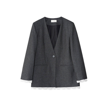 Fashion high-end v-neck lace lace blazer