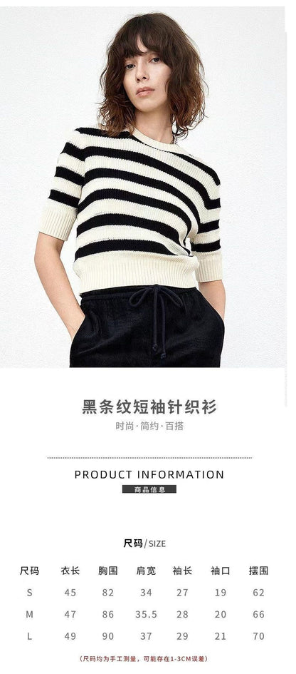 Spring and summer crew neck pullover five-quarter sleeve top