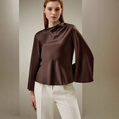 Stylish loose crew neck satin shirt