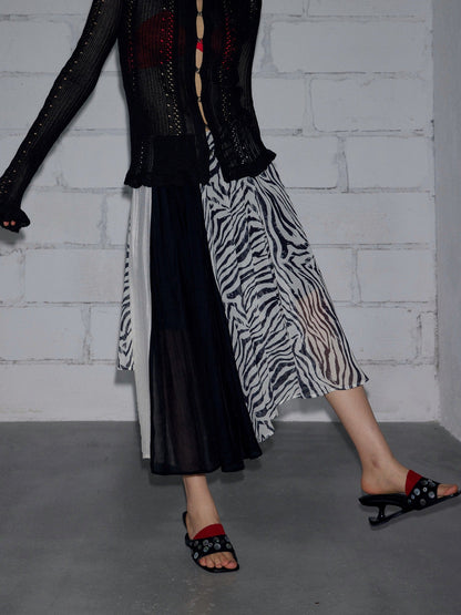 Irregular printing and dyeing chiffon splicing skirt literary Mori medium and long skirt