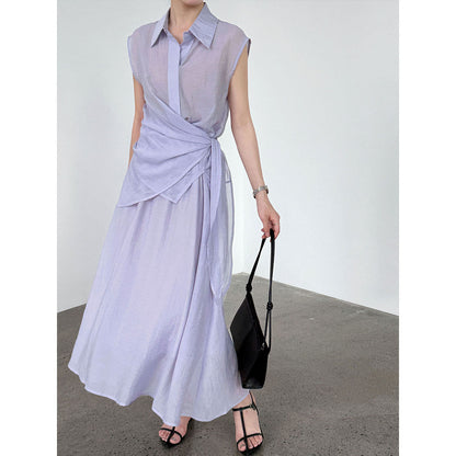 Korean design temperament strap top + high waist skirt summer new shirt set