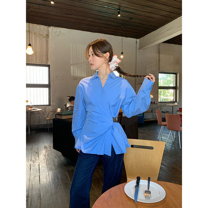 Irregular cardigan waist high-end shirt women's long sleeves
