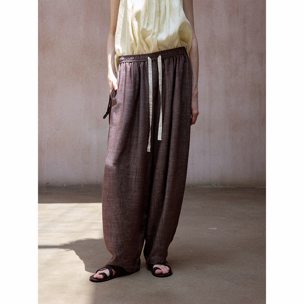 Summer cool and breathable linen imitation denim elastic waist commuting versatile casual balloon pants