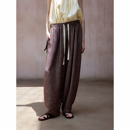 Summer cool and breathable linen imitation denim elastic waist commuting versatile casual balloon pants