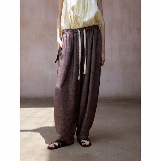 Summer cool and breathable linen imitation denim elastic waist commuting versatile casual balloon pants