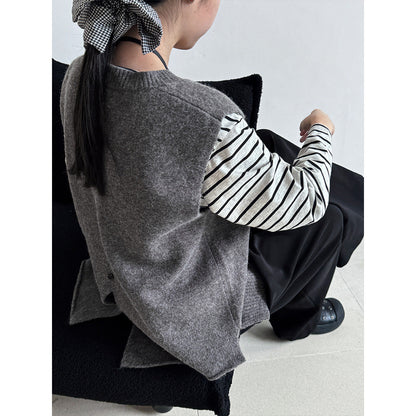 Stacked knitted vest women's autumn new versatile split vest vest sleeveless top