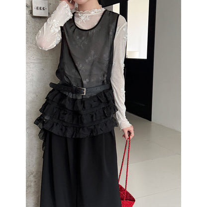 French gentle wind irregular ruffle edge sleeveless top women 26 early spring stack wear vest skirt