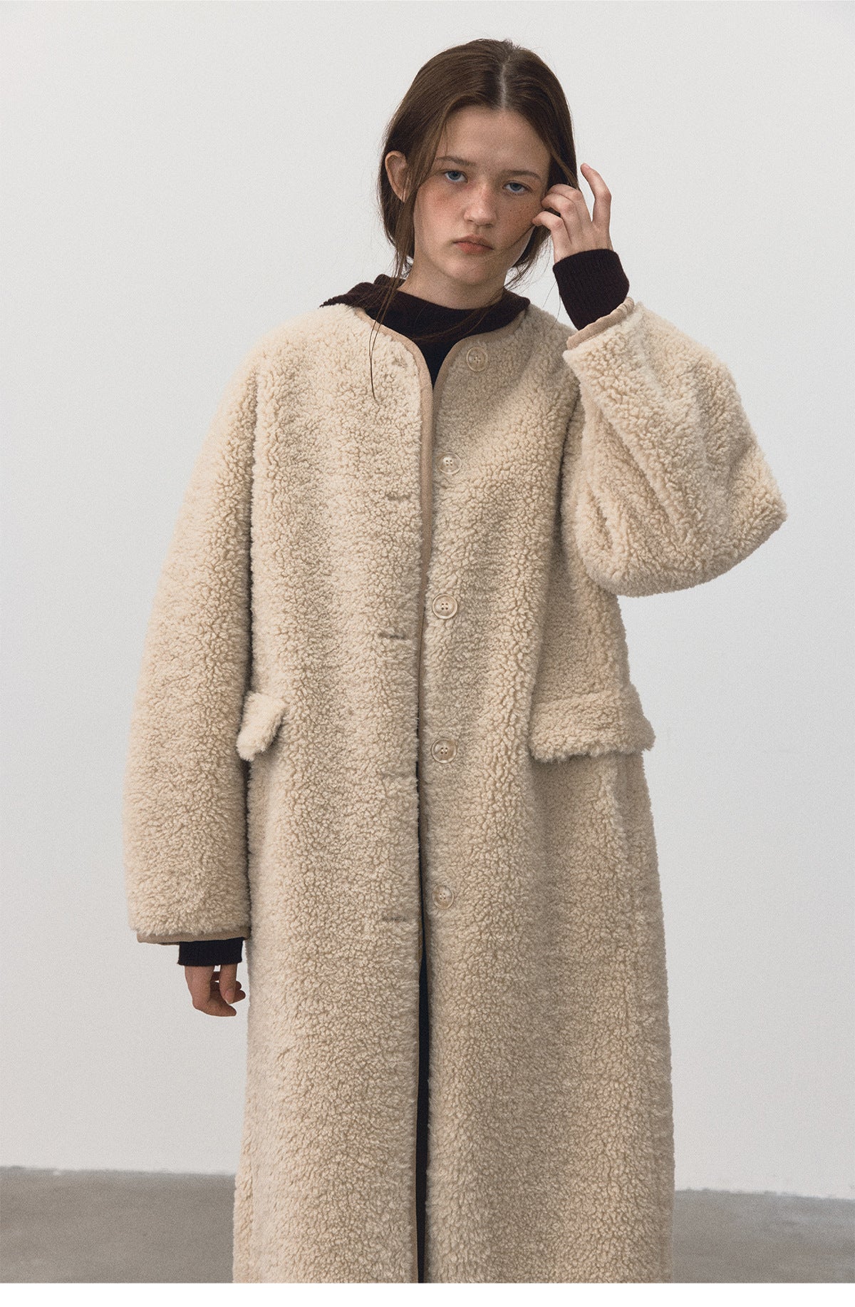 Winter new casual round neck single-breasted teddy fur integrated long plush jacket