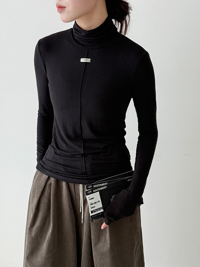 Soft waxy turtleneck slim-fit elastic inner bottoming shirt women's autumn new Korean standard T-shirt stacked top
