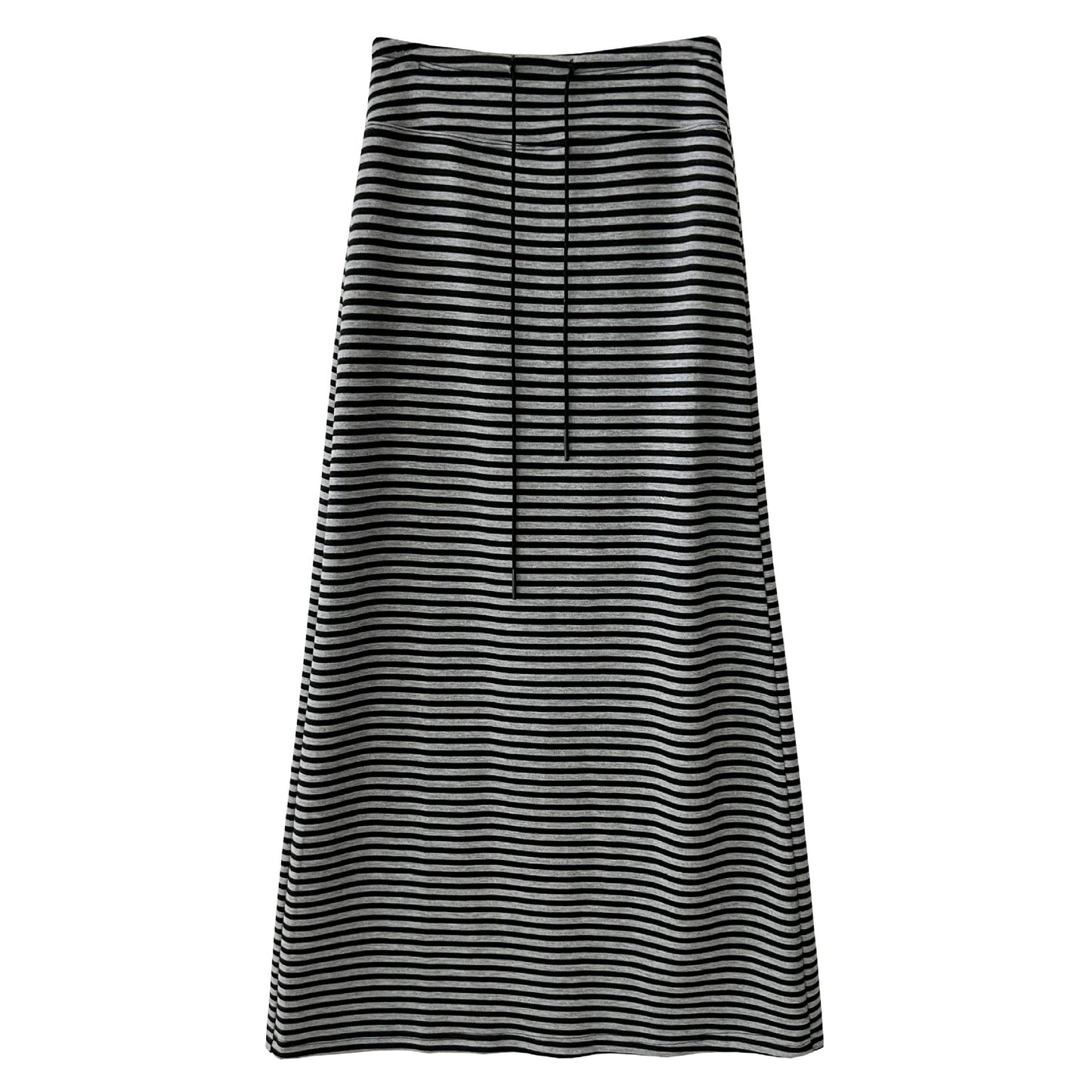 Commutingcasual lazy high waist drawstring skirt autumnew arrivaldrapedstripes slit long skirt