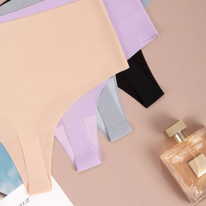 Traceless ice silk women's underwear high waist invisible solid color briefs women's comfortable large size underwear women