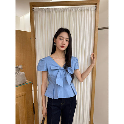 Bow V-Neck Crop Top