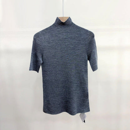 Semi-Turtleneck Wool Sweater Women Slim Fit Three-Quarter Sleeve Knit Top