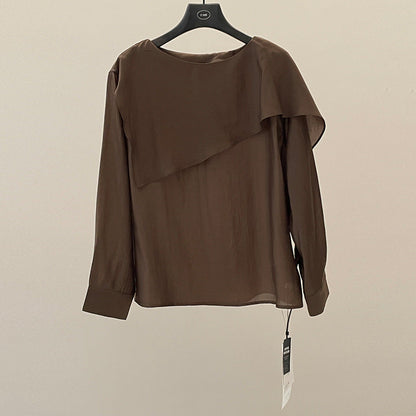Minimalist spring asymmetrical loose-leaf shape Tencel micro-transparent shirt