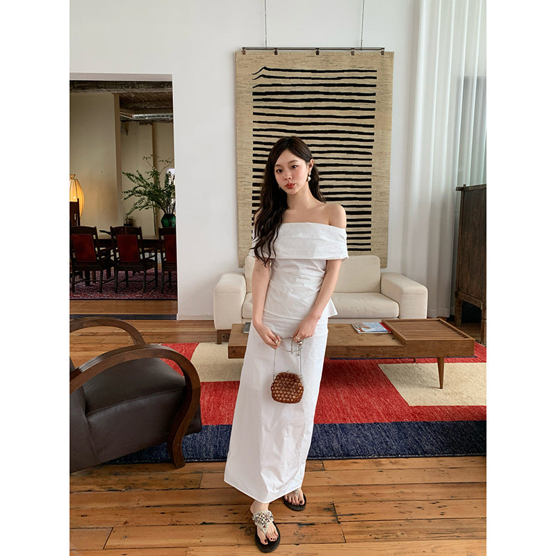 Women's High-Waist Slim-Fit Split Hem Solid Cotton Maxi Skirt