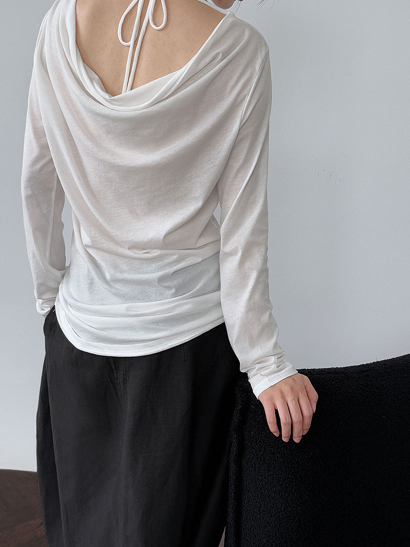 Korean design back swing neck strap T-shirt summer sunscreen bottoming shirt