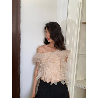 French Style Off-Shoulder Ruffle Chiffon Shirt | Sweet Elegant Blouse