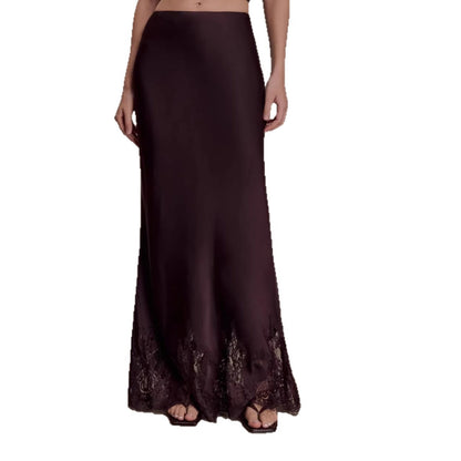 New vacation style mopping splicing skirt sexy satin lace lace skirt women