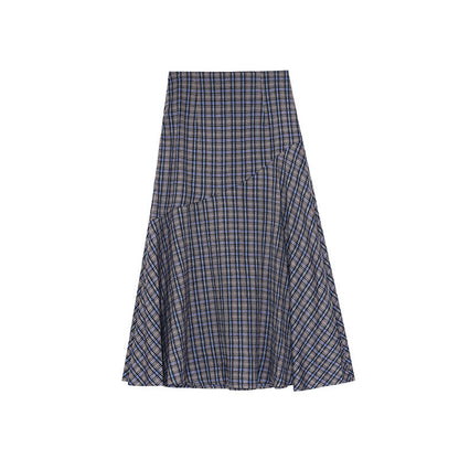 Cotton high-waisted A-line contrasting plaid skirt