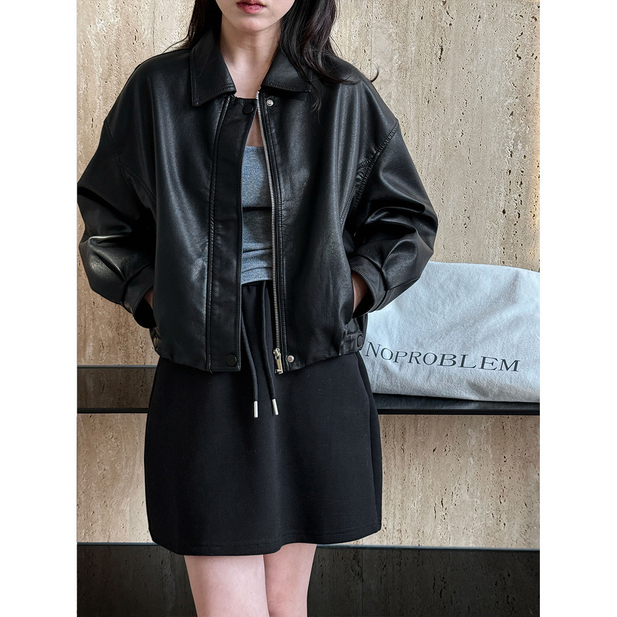 American high-end short pu leather jacket women's spring new fashion casual leather jacket