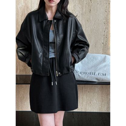 American high-end short pu leather jacket women's spring new fashion casual leather jacket