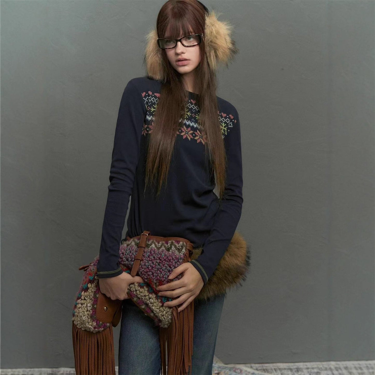 New Fair Island printed long-sleeved women's autumn lazy and comfortable inner bottoming shirt