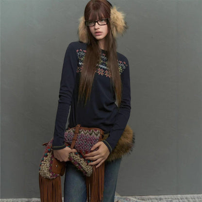New Fair Island printed long-sleeved women's autumn lazy and comfortable inner bottoming shirt