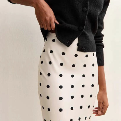 New fashion lace splicing polka dot skirt medium and long straight skirt women's high waist