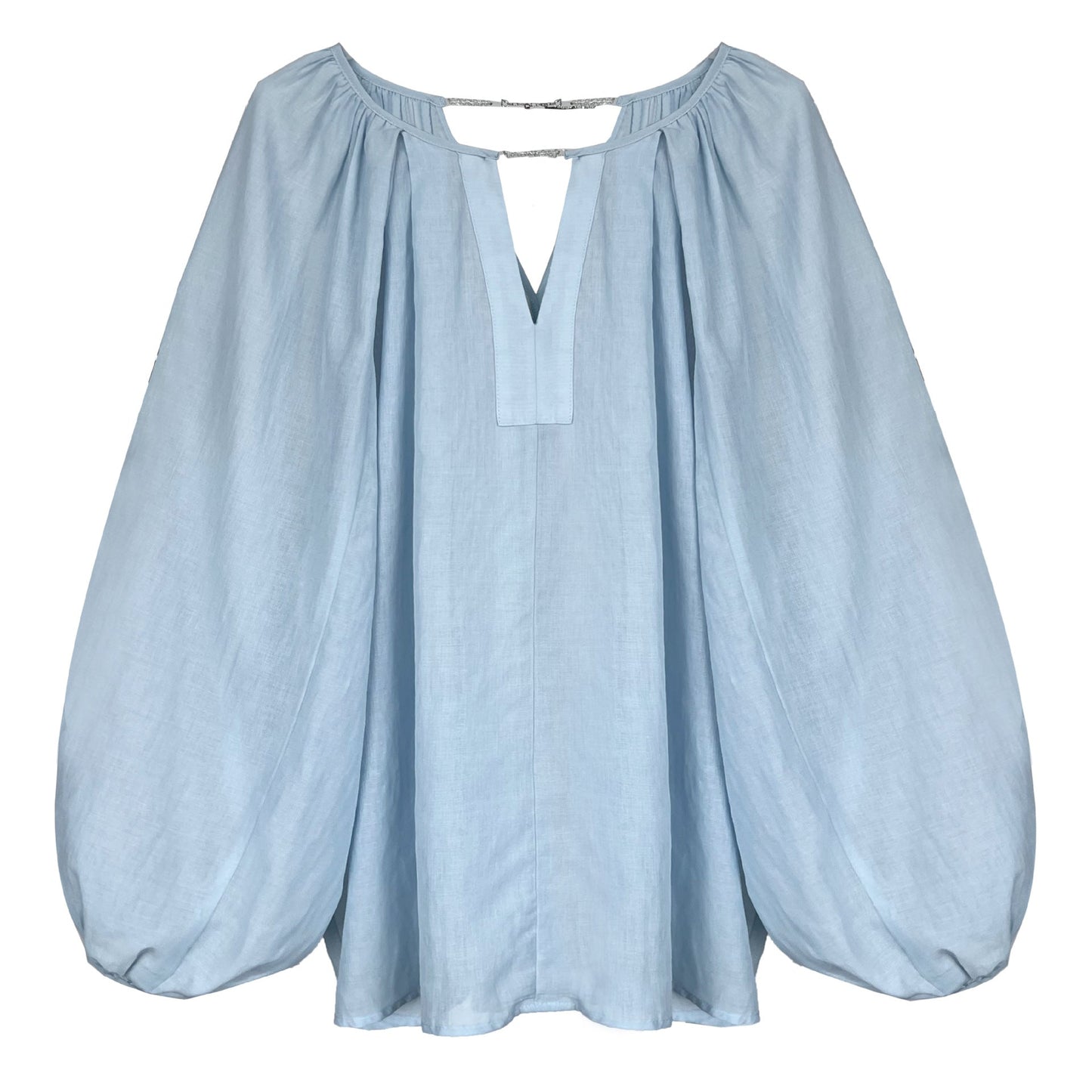 French double V-neck chain design lantern sleeve