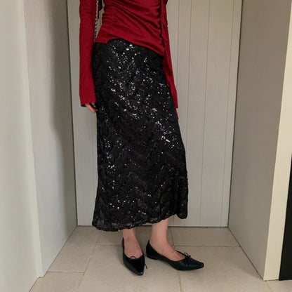 Women's Sequin Straight-Cut Maxi Skirt