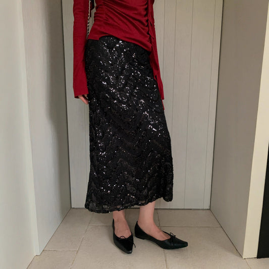 Women's Sequin Straight-Cut Maxi Skirt