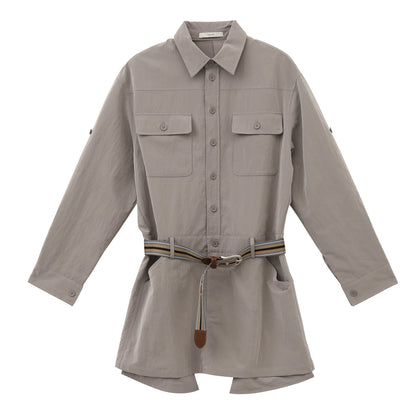 Velvet Shirt Dress Women Long Sleeve A-Line Lapel Button-Up Mid-Length