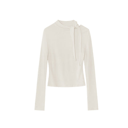 Gentle and sweet age-reducing lace-up collar slim-fitting long-sleeved bottoming shirt