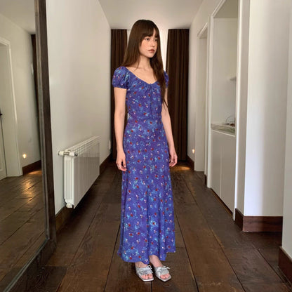 Retro coffee break beautiful slim temperament floral dress