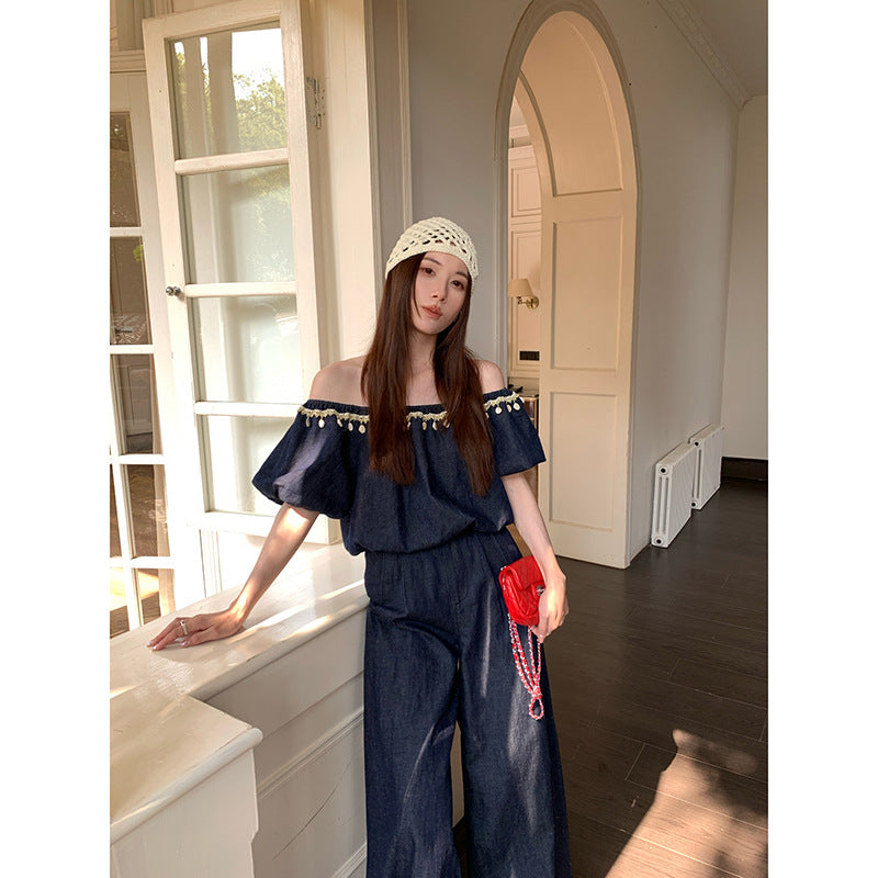 Fashion temperament pants two-piece denim suit
