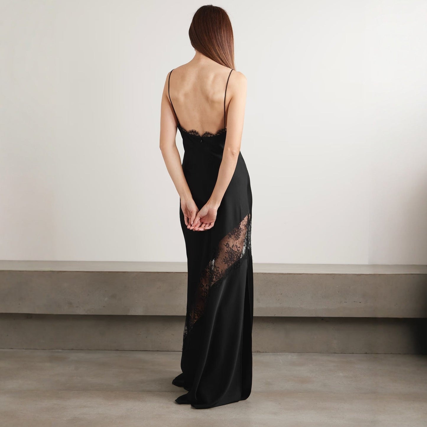 Satin lace suspender long dress dress