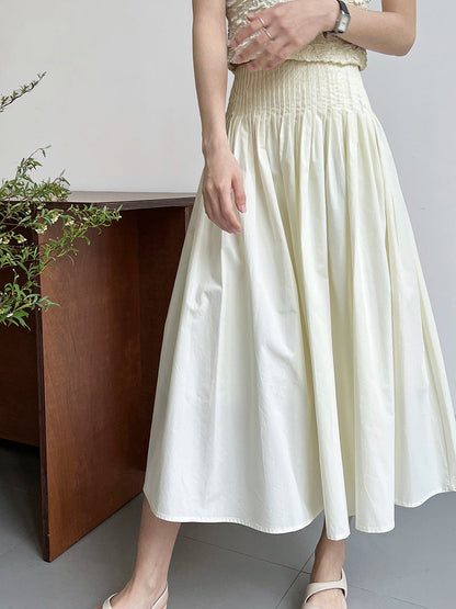 Pink high waist temperament design sense pleated big pendulum A-shaped skirt medium and long sweet umbrella skirt women