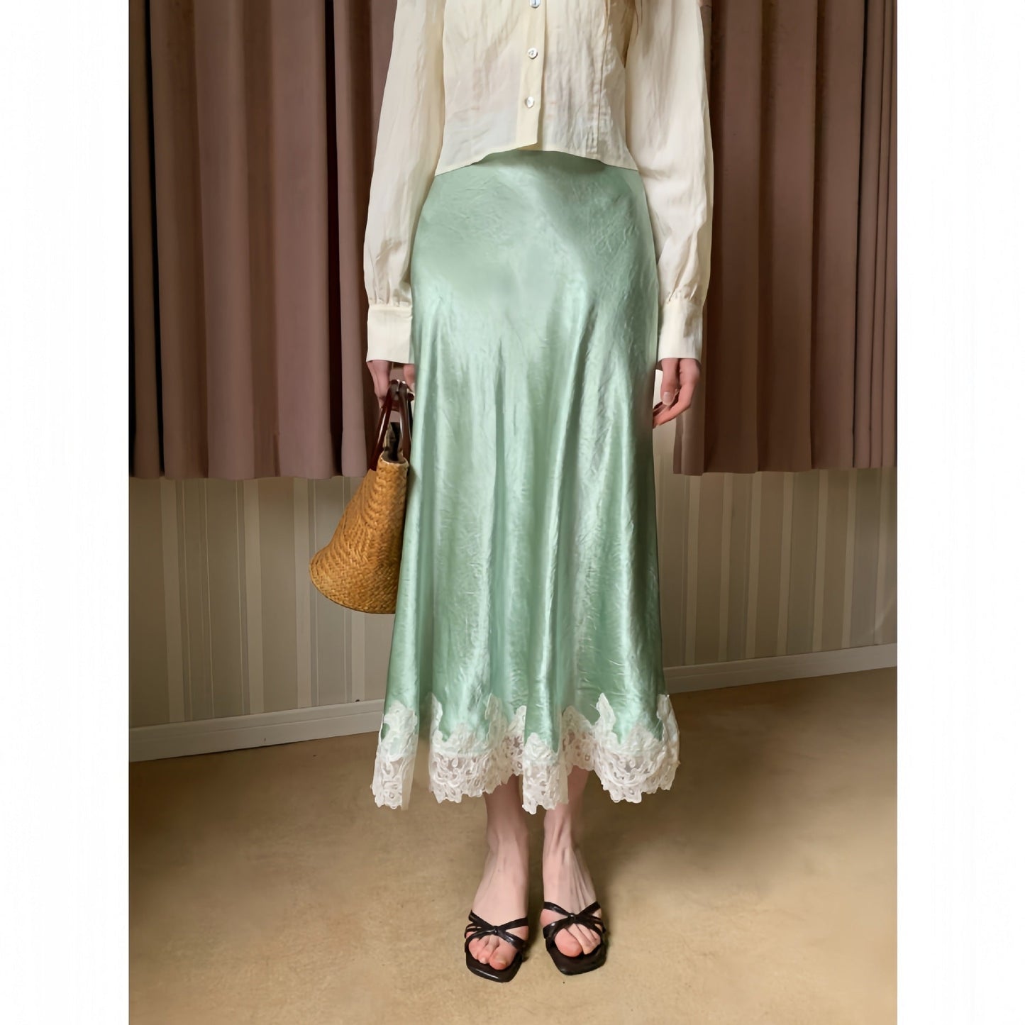 Temperament silky satin skirt