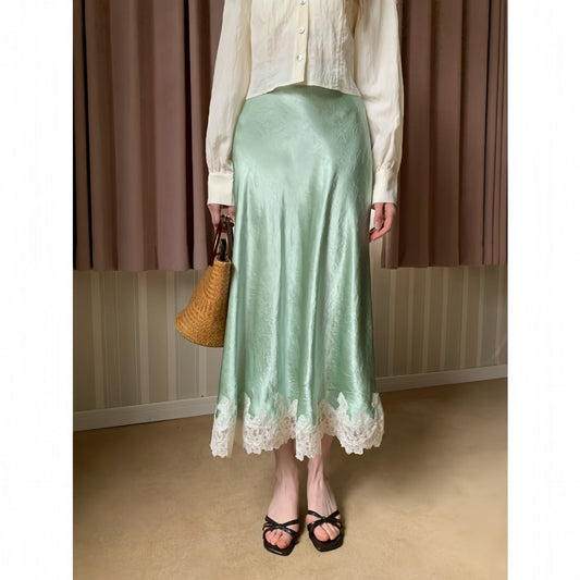 Temperament silky satin skirt