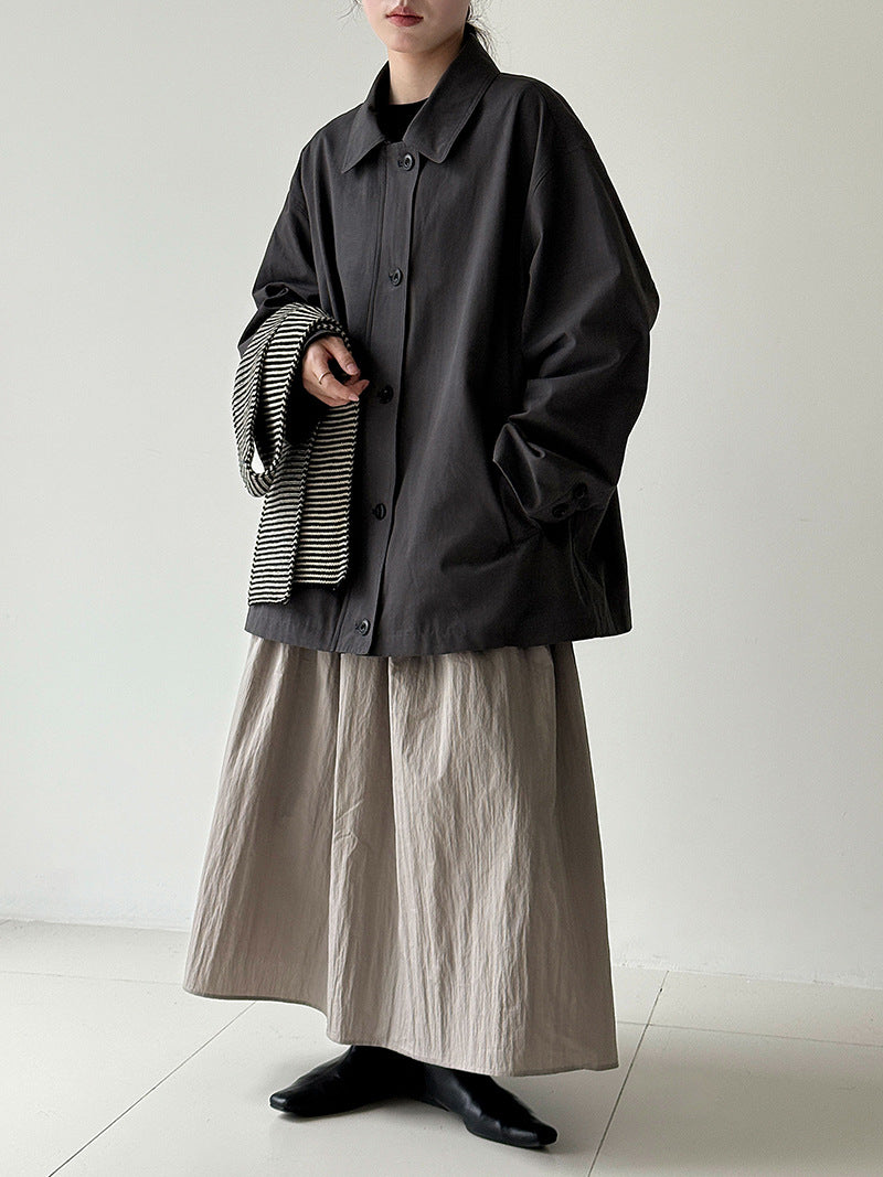 Japanese casual white trench coat women's spring new loose lapel casual cargo coat