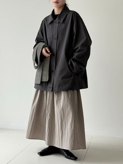 Japanese casual white trench coat women's spring new loose lapel casual cargo coat